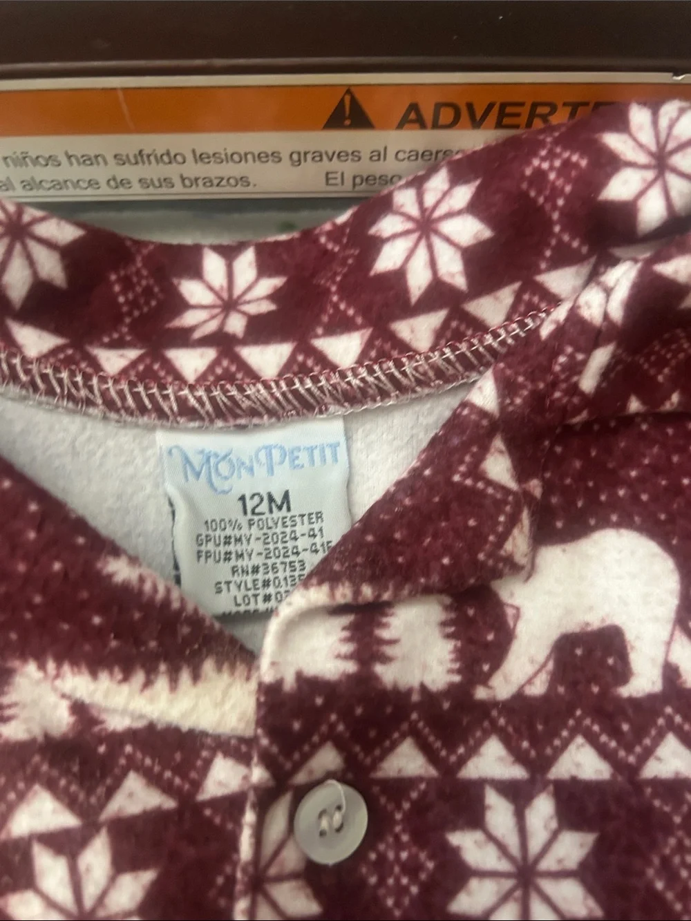 infant Burgundy Polar Bear Holiday Pajama Set